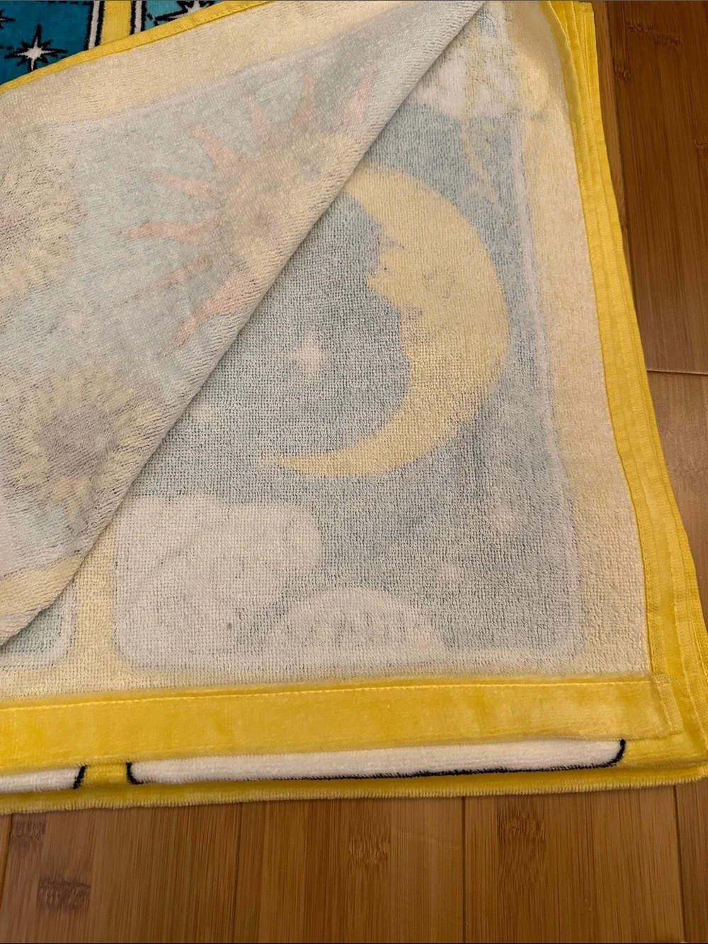 Celestial Sun & Moon Yellow Beach Towel by Deborah Gregory Designs